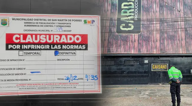 Clausura de forma definitiva local Cardano tras balacera en concierto de ‘Chechito’ en San Martín de Porres. Clausura de forma definitiva local Cardano tras balacera en concierto de ‘Chechito’ en San Martín de Porres.