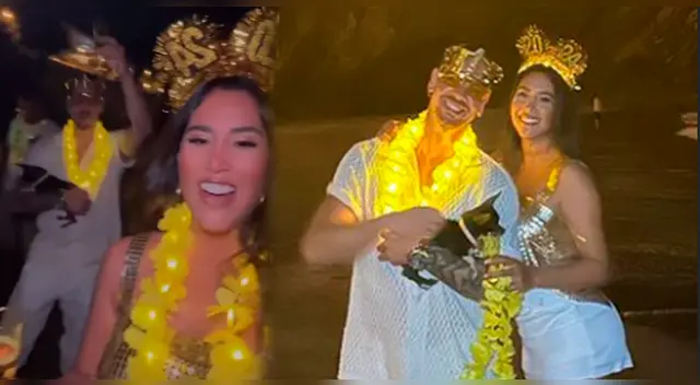 Melissa Paredes y Anthony Aranda celebran el Año Nuevo en la playa.