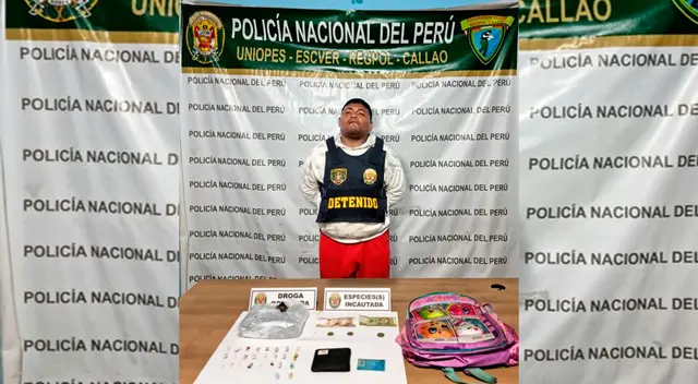 El detenido y la droga incautada por la PNP El detenido y la droga incautada por la PNP