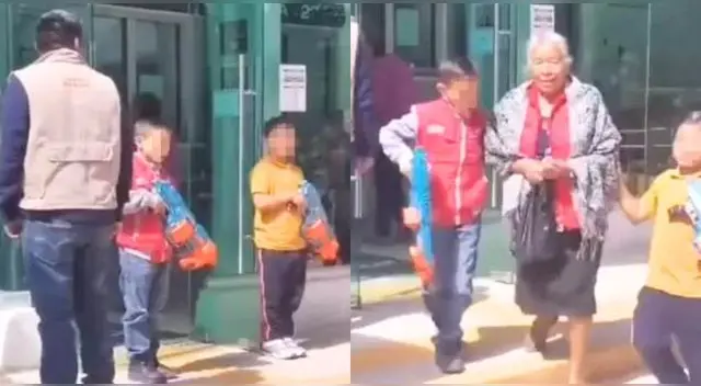Niños conmueven al escoltar a su abuelita con pistolas de juguete tras ir al banco y es viral en TikTok.