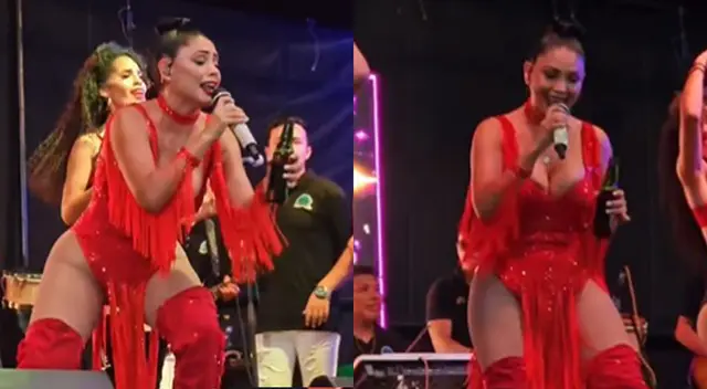 Pamela Franco realizó concierto con cerveza en mano e interpretó 'Sentada en un bar'.