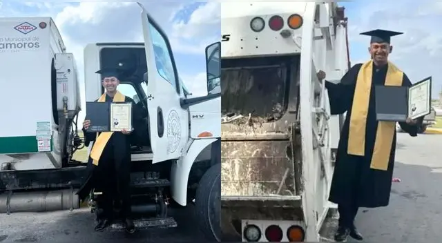 Joven recolector logró graduarse como licenciado en Derecho y lo celebró en camión de basura Joven recolector logró graduarse como licenciado en Derecho y lo celebró en camión de basura