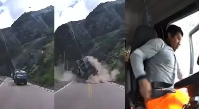 Camionero se salva de milagro tras caída de enormes rocas