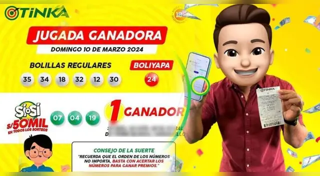 Ganador de la Tinka llegó llevarse 50mil soles.