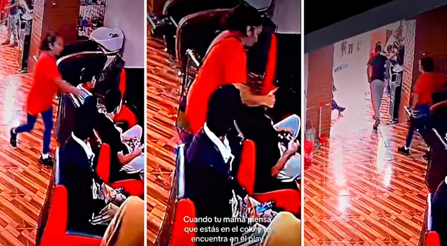 El menor no pensó que su mamá aparecería detrás de él y se lo llevaría de las orejas.