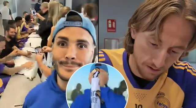 Mario Irivarren conoce a los jugadores del Real Madrid.