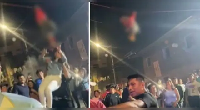 Gallina es colgada viva en plena yunza.