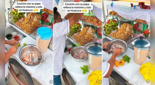 Peruano es un éxito vendiendo ceviche con papa rellena en carretilla y es viral en TikTok