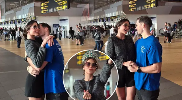 Patricio Parodi despide a Luciana Fuster en el aeropuerto.