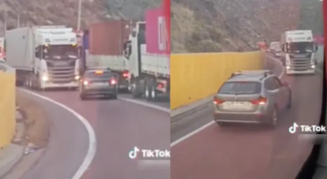 Singular escena de un auto y un tráiler generó diversas reacciones en redes sociales.