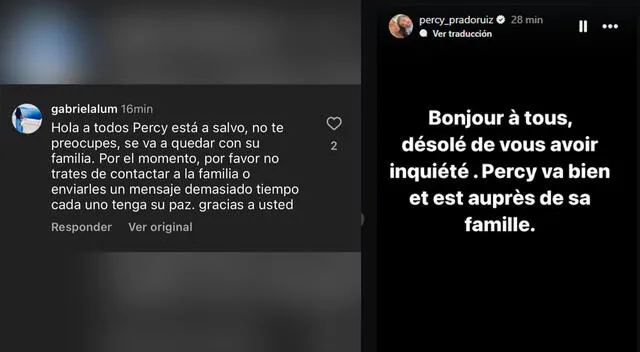 Familiares de Percy Prado indican que futbolista se encuentra a salvo. Foto: Instagram   