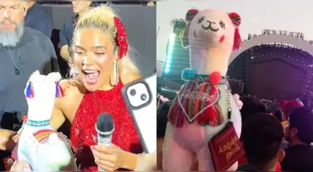 Le regalan una llamita peruana a Karol G en pleno concierto y escena es viral en TikTok.