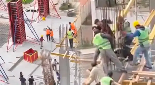 Albañiles protagonizan la pelea del año en lo alto de un edificio. Albañiles protagonizan la pelea del año en lo alto de un edificio.