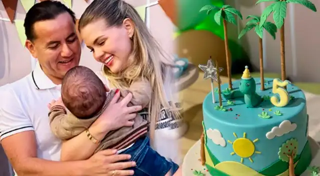 Brunella Horna y Richard Acuña felices por el cumplemes de su bebé.