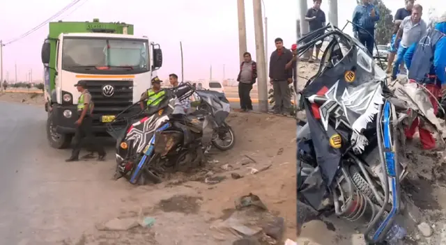 Mototaxi quedó completamente destrozada tras se impactada por camión de basura en Lurín.