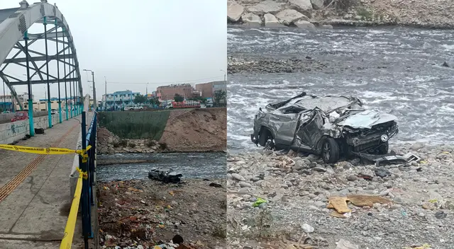 Auto destrozado a orillas del río Rímac tras persecución.