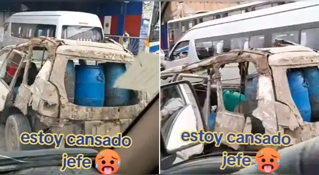Peruano capta a un carro en terrible estado circulando en una pista y es viral en TikTok.