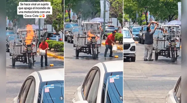 Un hombre vino corriendo con una Coca-Cola de 3 litros para apagar el incendio de la motocicleta.