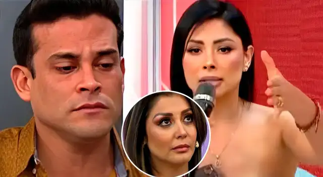 Pamela Franco niega que Christian Domínguez se quede a dormir en su casa.