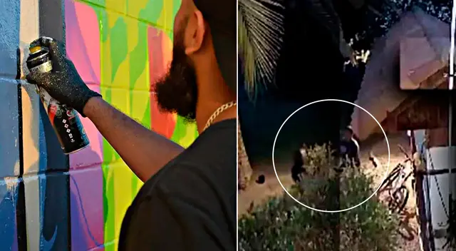 El hombre vio por las cámaras de seguridad que los jóvenes estaban pintando la fachada de su casa.
