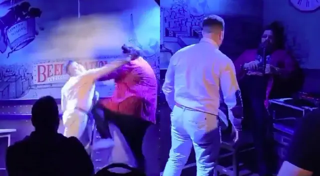 Cómico recibe golpe de padre en pleno show tras comentario ofensivo a su hijo.