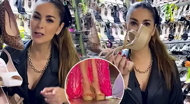 Laura Spoya muestra los points de zapatos tras pasar roche en el Miss Perú.