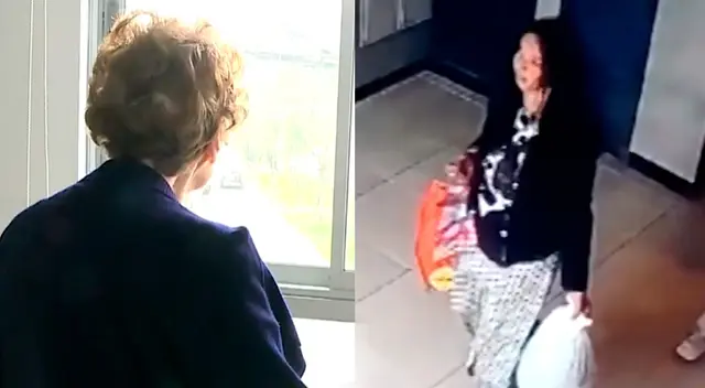 La acusada aparece llevándose dos bolsas del departamento en Jesús María. La acusada aparece llevándose dos bolsas del departamento en Jesús María.