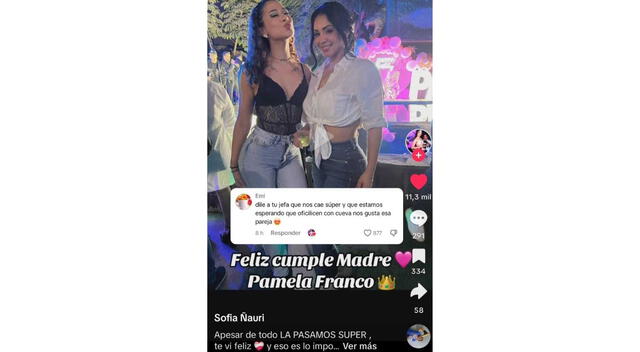 Este es el like en el comentario sobre Christian Cueva y Pamela Franco. Fuente: TikTok de Sofia Ñauri.