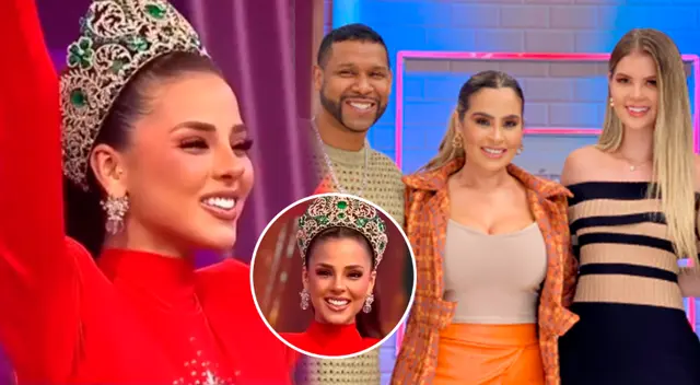 Luciana Fuster se luce con su corona del Miss Grand International en televisión.