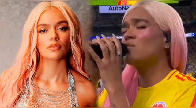 Karol G canta el himno nacional de Colombia en la final de la Copa América 2024.