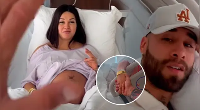 Angie Arizaga se desmide de su pancita de embarazada en la clínica.