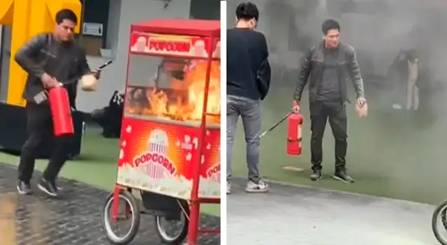 Estudiante de la UPN se llevó el protagonismo tras apagar incendio en carrito de popcorn