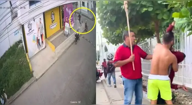 Vecinos capturan a escobazos a ladrón que robó a una mujer a plena luz día en Colombia.