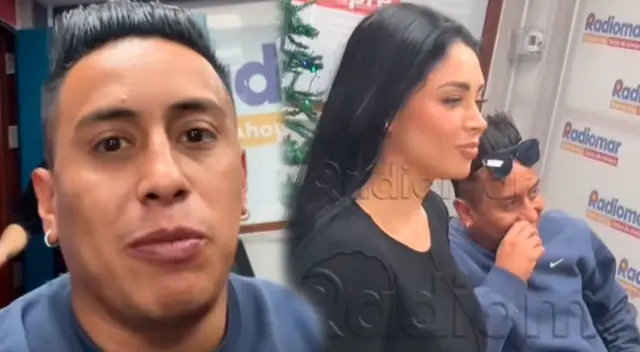 Christian Cueva arribó a cabina de Radiomar con Pamela Franco.