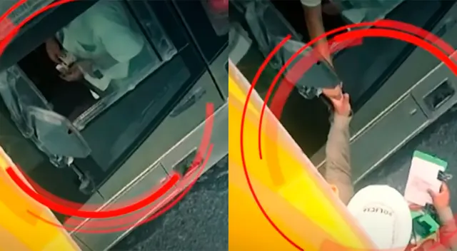 Policía es captado recibiendo coima por parte de un conductor de transporte público