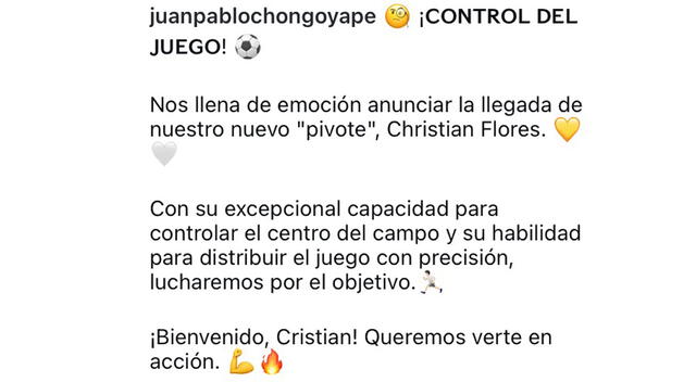 Juan Pablo II anuncia llegada de Christian Flores.