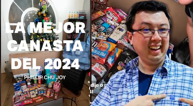 Canasta navideña de Phillip Chu Joy viene con TV incluida.