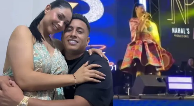 Pamela Franco aparece usando pollera en su concierto.