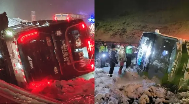 Según los primeros reportes policiales, el chofer del bus habría perdido el control de la unidad debido a la intensa nevada que cayó en la zona.