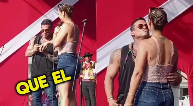 Christian Domínguez y Karla Tarazona protagonizaron romántico momento en evento.