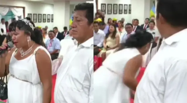 Novia huye en plena boda comunitaria en el auditorio municipal de Bagua tras rechazar el matrimonio frente a todos en San Valentín.
