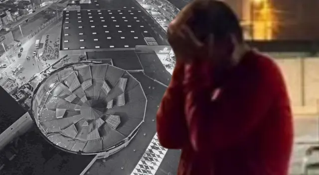 Bombero llora en el Real Plaza de Trujillo.