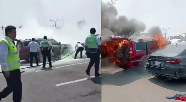 Auto se incendia en el estacionamiento del Aeropuerto Jorge Chávez.