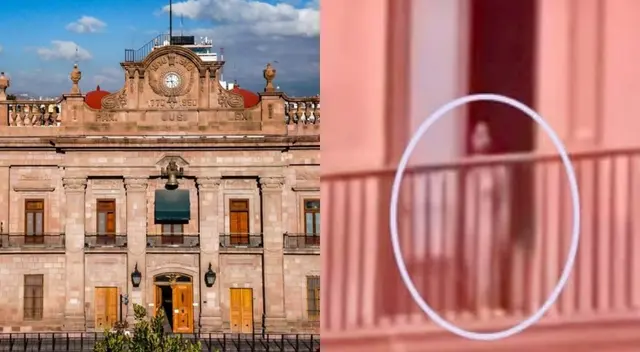 Usuarios en las redes sociales captaron el momento que la silueta de una mujer aparentemente desnuda fue vista por segundos en una de las ventanas del histórico Palacio de Gobierno de San Luis Potosí.