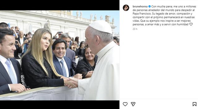 Brunella Horna se despidió del papa Francisco con un emotivo mensaje.  