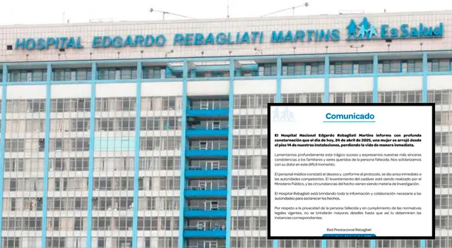 Hospital Rebagliati se prouncia y lanza comunicado tras muerte de mujer que se lanzó del piso 14
