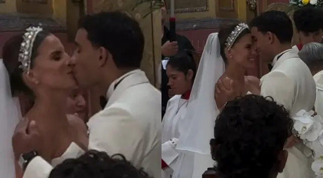 Alejandra Baigorria y Said Palao sellaron su matrimonio con un beso.