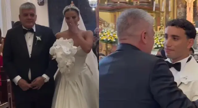 Said Palao rompe en llanto al ver ingresar a Alejandra Baigorria a iglesia.