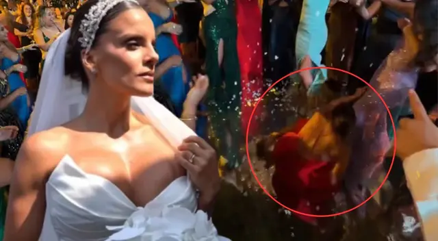 Alejandra Baigorria se sorprende al ver que su invitada cayó al piso.