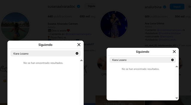 Ana Lucía Urbina y Susana Alvarado no siguen a Kiara Lozano. Ana Lucía Urbina y Susana Alvarado no siguen a Kiara Lozano.